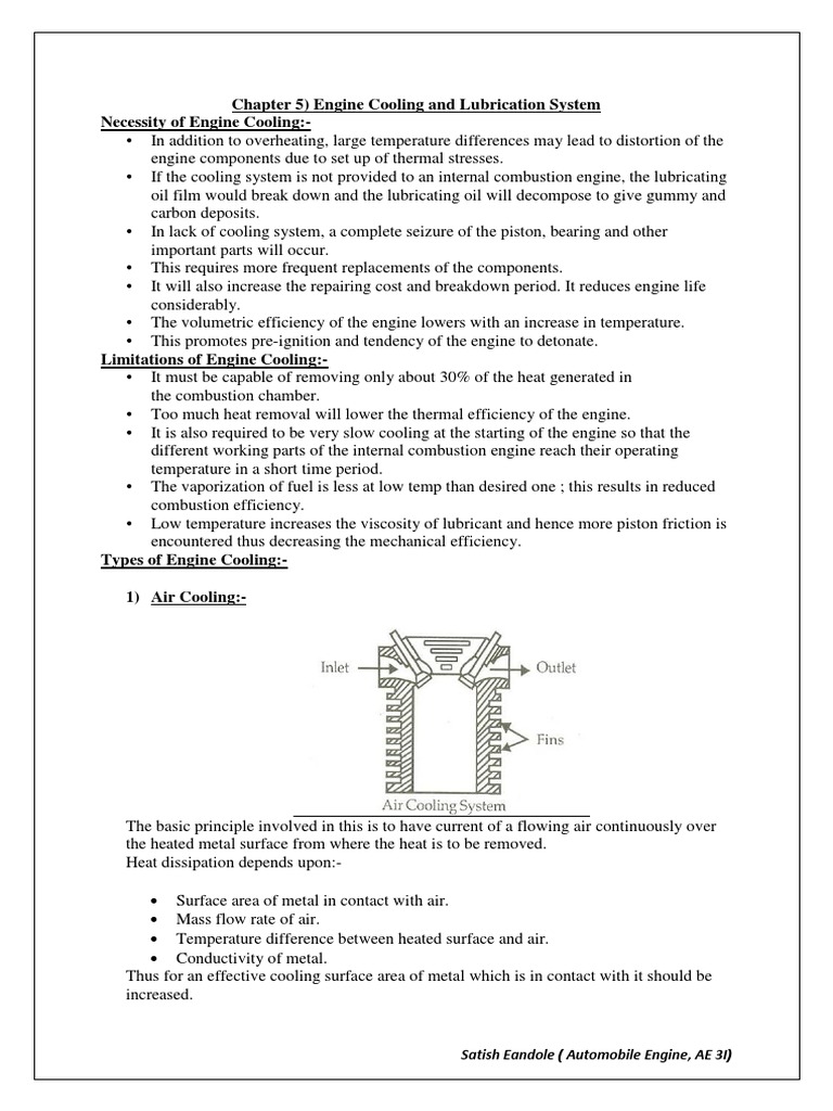 Chapter 5) Engine Cooling and Lubrication System Necessity of Engine Cooling PDF Radiator