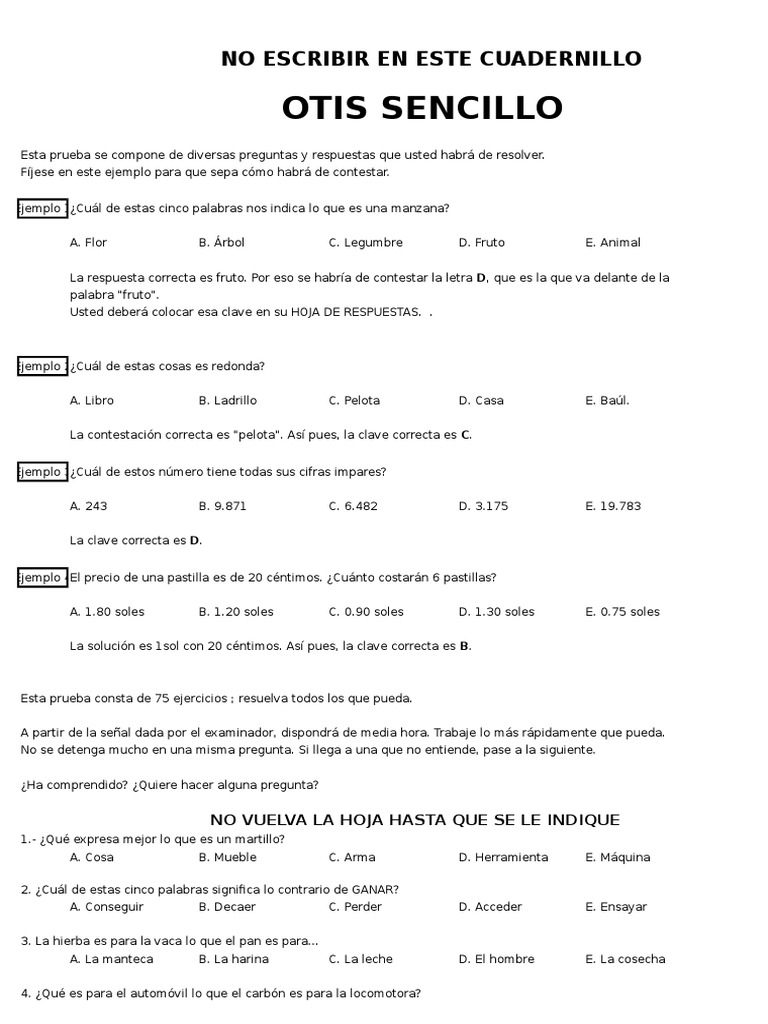 Otis Sencillo Cuadernillo.xls Naturaleza Prueba