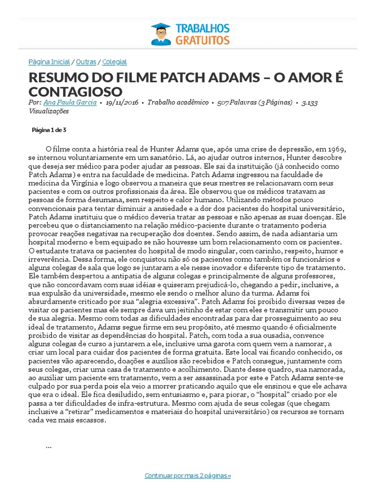 Resumo Do Filme Patch Adams – O Amor É Contagioso: Página Inicial ...