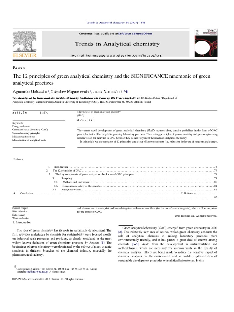 The 12 Principles of Green Analytical Chemistry and The SIGNIFICANCE ...