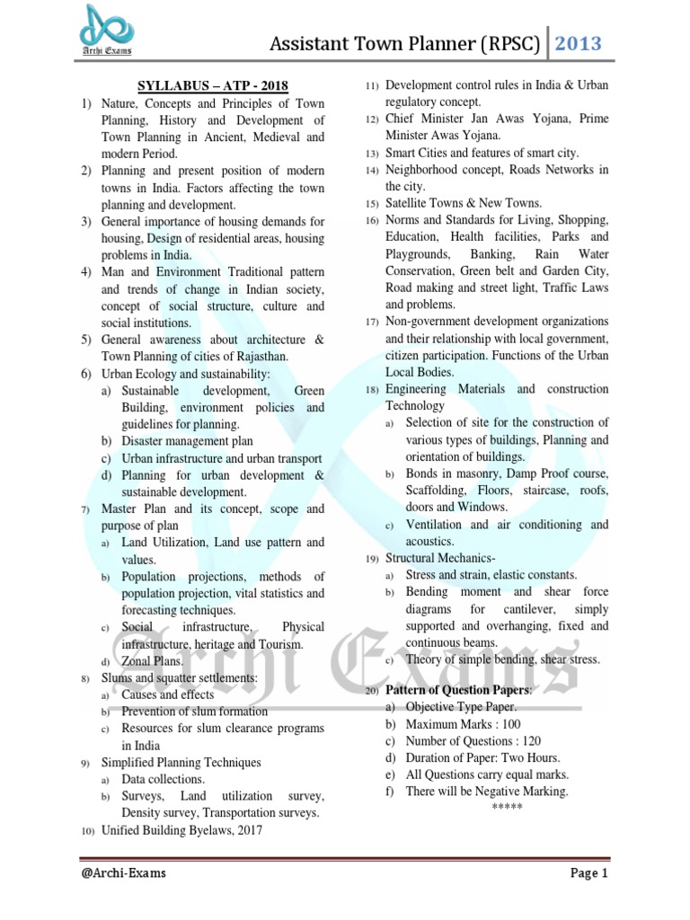 Assistant Town Planner (RPSC) Syllabus Atp 2018 PDF