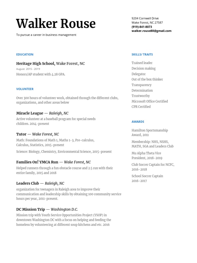 Resume For Walker Rouse | Download Free PDF | Leadership | Behavior ...