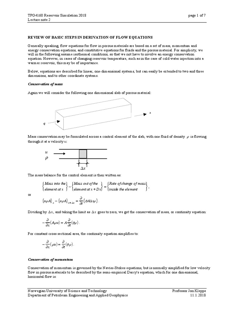 Continuity Equation PDF | PDF | Fluid Dynamics | Porosity
