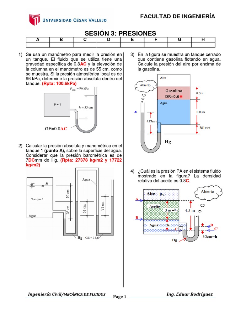 Sesión 3 FLUIDOS Ecuación General de La Hidrostática
