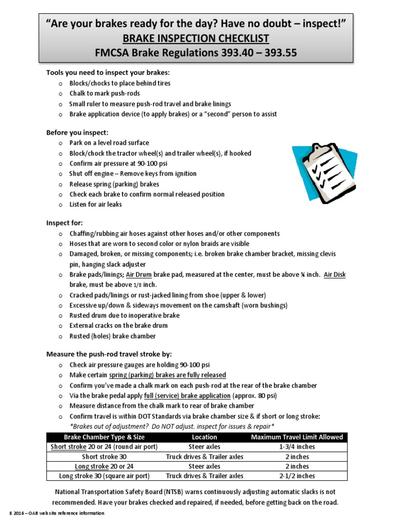 Brake Inspection Check List PDF Brake Vehicles