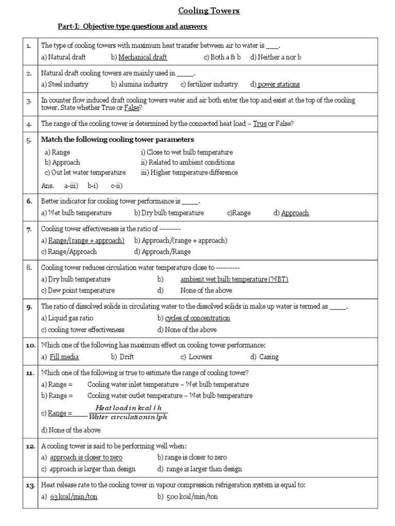 Cooling Tower Question and Answers PDF Air Conditioning