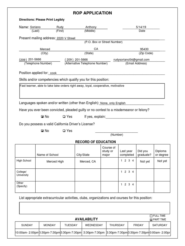 Microsoft Word - Rop Job Application With Availablity Front-For ...