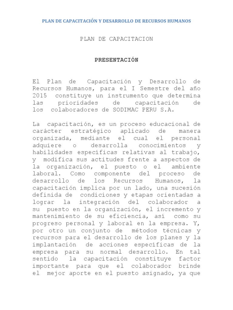 Plan de Capacitacion | PDF | Gestión de recursos humanos | Business