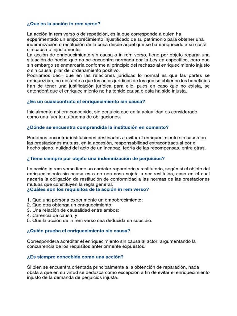 Qué Es La Acción in Rem Verso PDF Competencia (ley) Jurisdicción