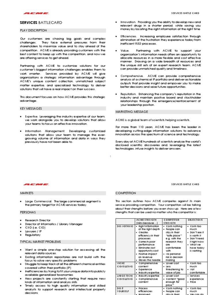 ACME Services Battlecard Overview | PDF | Expert | Innovation