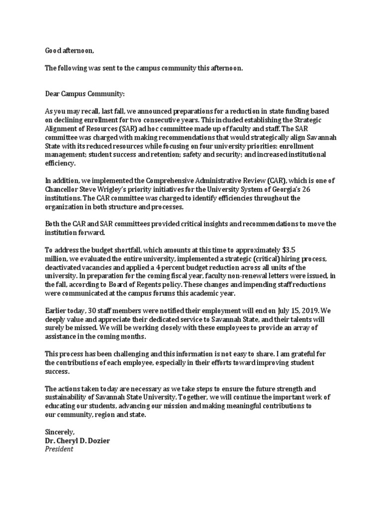 SSU Job Cuts Letter | PDF | Business | Social Science