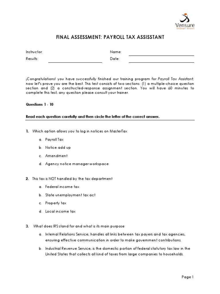 Payroll Tax Assistant Final Assessment | PDF | Payroll Tax | Internal ...