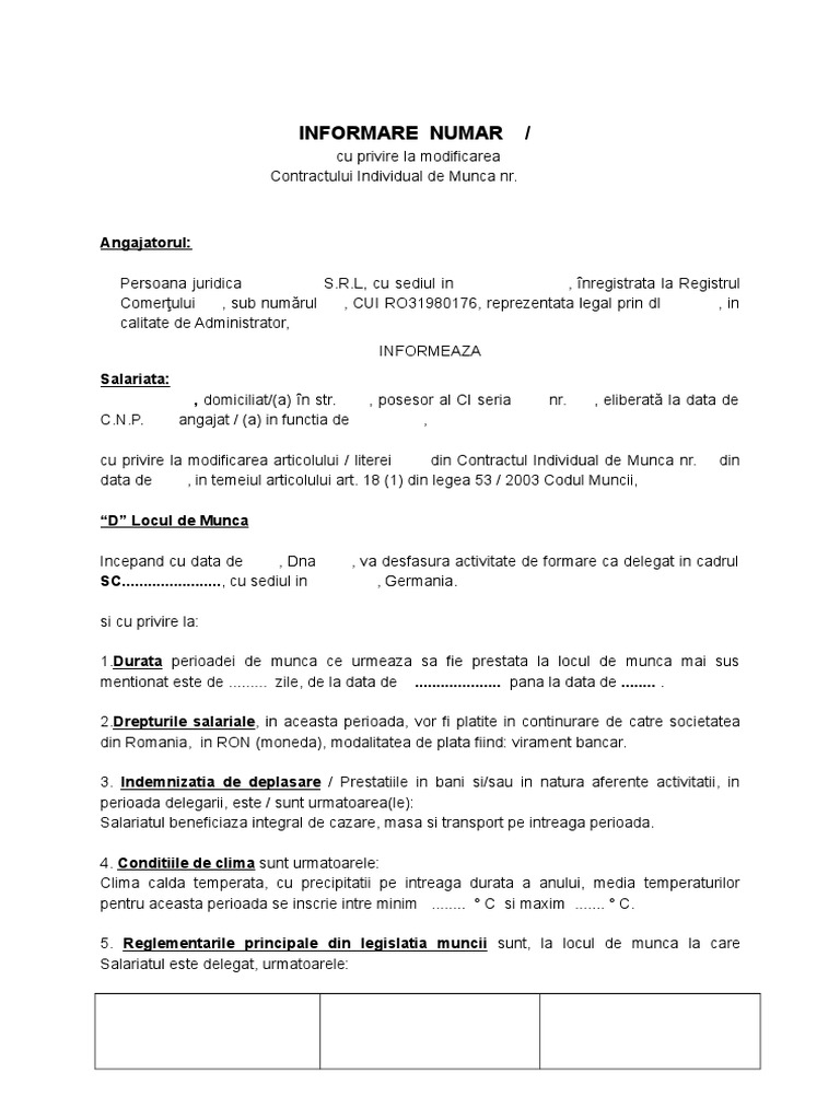 Informare Delegare MODEL - 2019 | PDF