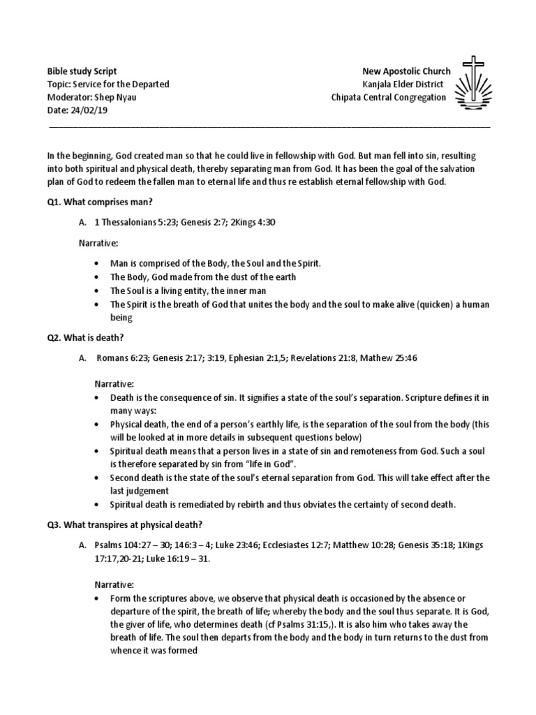Bible Study Script Service For The Departed PDF Afterlife Soul