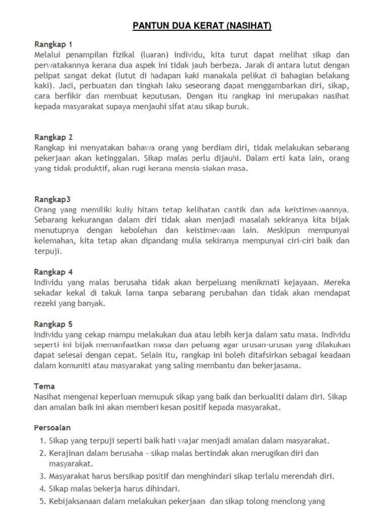 Pantun Dua Kerat Nasihat Gaya Bahasa