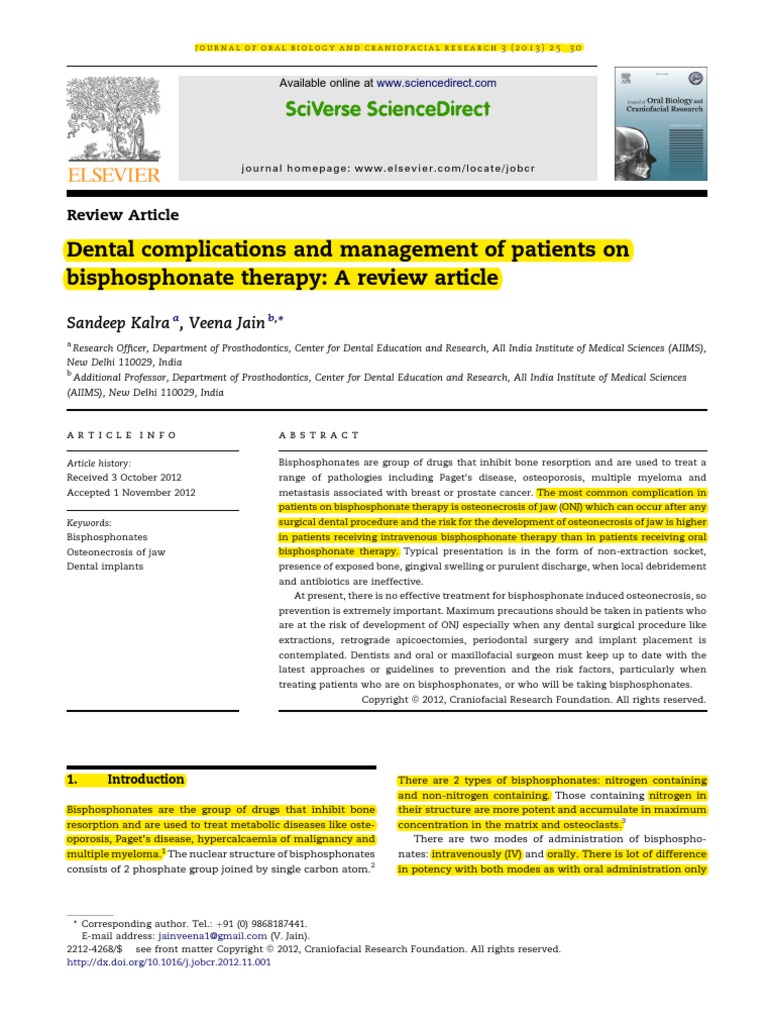 Dental Complications and Management of Patients On Bisphosphonate ...
