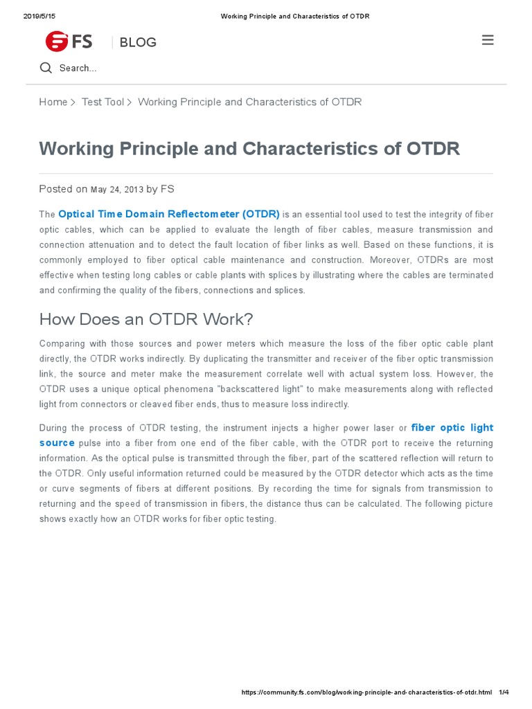 Working Principle and Characteristics of OTDR | PDF | Optical Fiber ...