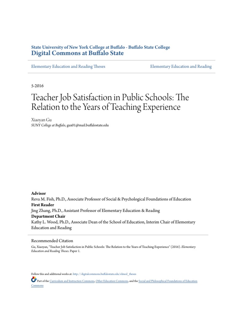 Teacher Job Satisfaction in Public Schools - The Relation To The | PDF ...