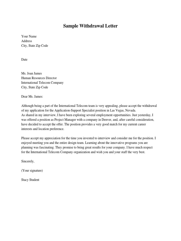 Sample Withdrawal Letter for Job Application | PDF | Business