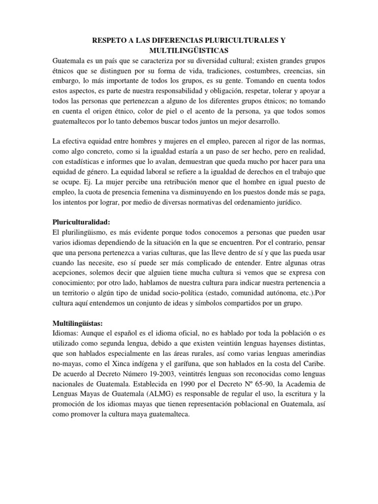 Respeto A Las Diferencias Pluriculturales y Multilingüisticas | PDF ...