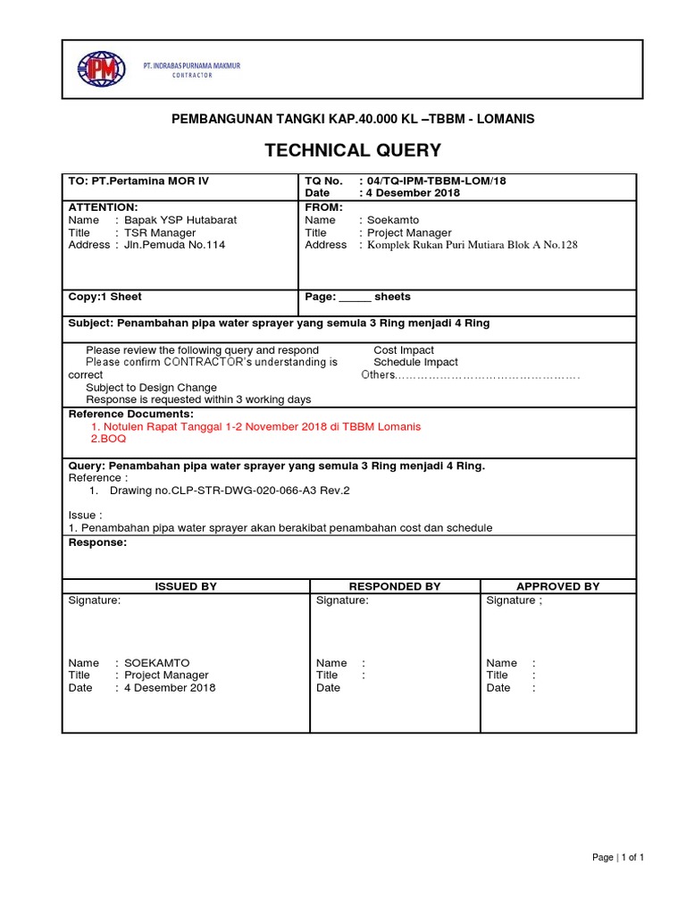 Technical Query Water Spray pdf