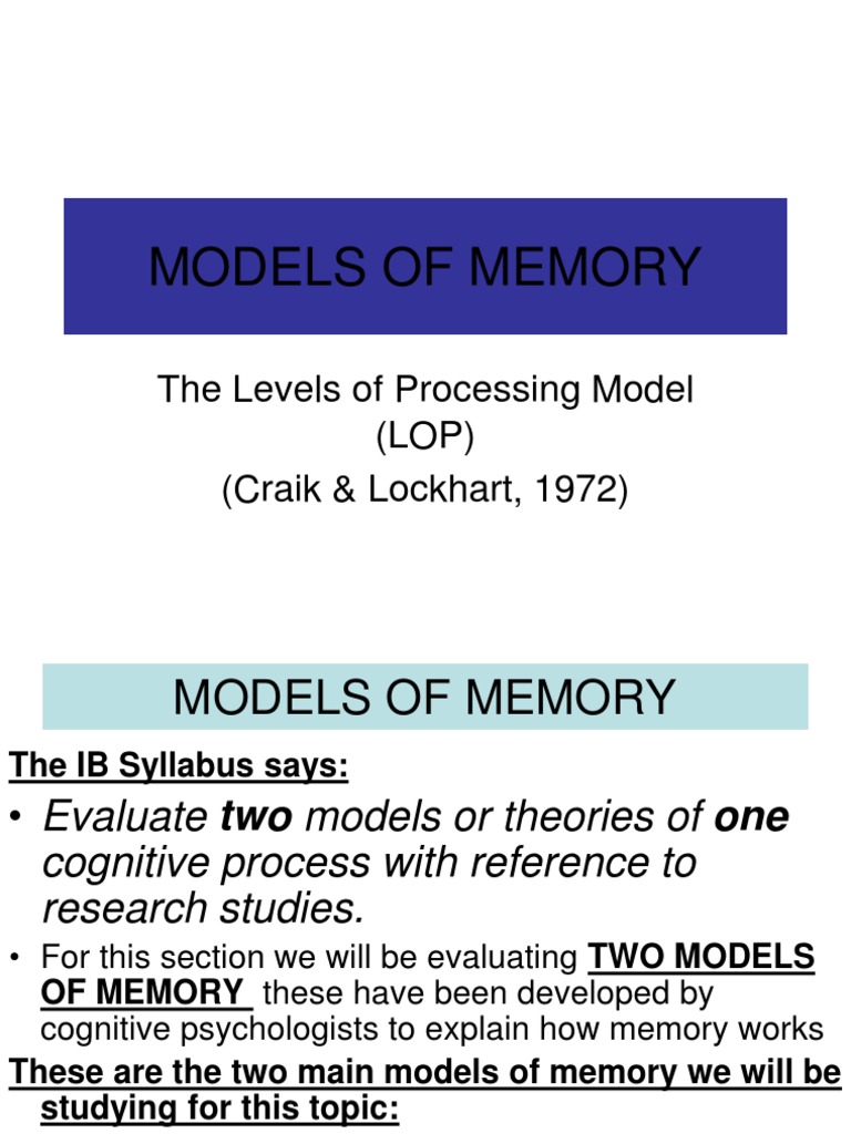 Craik & Lockhart's Levels of Processing | PDF | Recall (Memory) | Memory