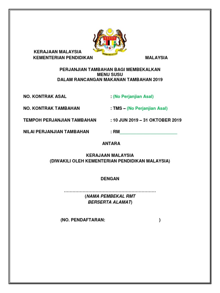 004 Dokumen Perjanjiian Tambahan Susu 2019 Pdf