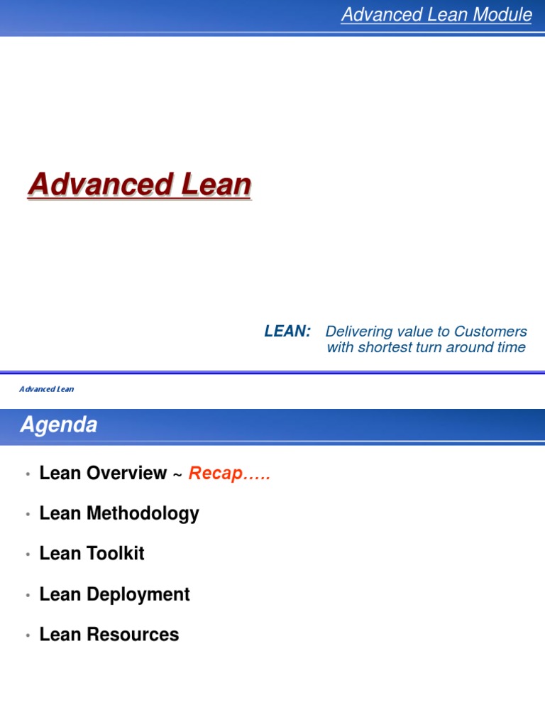 Advanced Lean Training Manual | PDF | Lean Manufacturing | Six Sigma