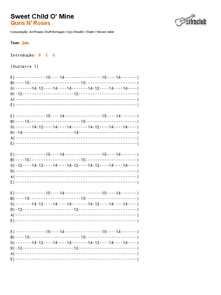 Cifra Club - Guns N' Roses - Sweet Child O' Mine | PDF | American Rock ...