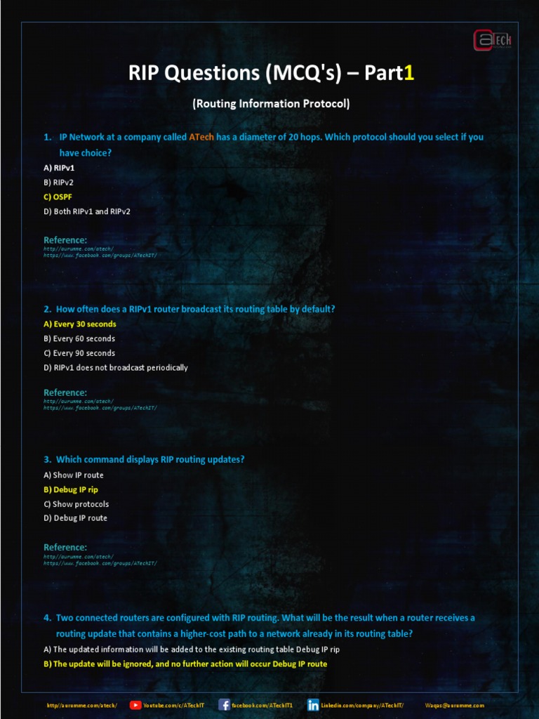 RIP MCQ's Part1 PDF Routing Router