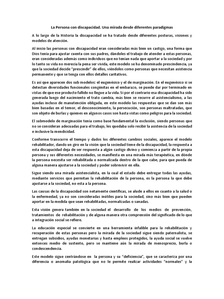 Paradigmas de la Discapacidad en la Historia | PDF | Invalidez ...