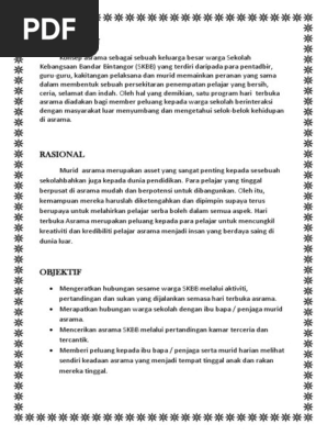 Hari Terbuka Asrama Contoh Pdf