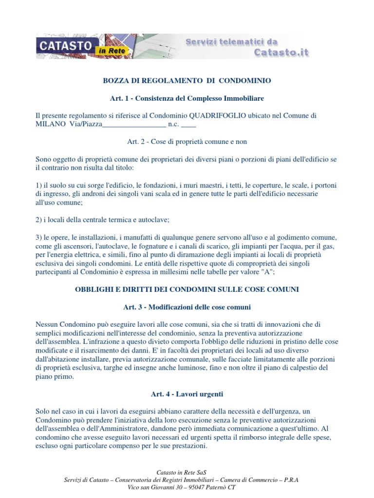 Regolamento Condominiale Bozza PDF