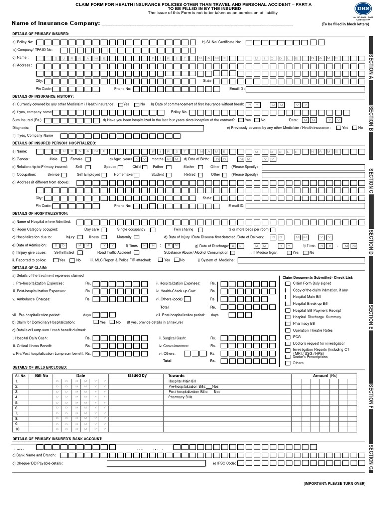 IRDA Claim Form PDF | PDF | Insurance Policy | Insurance