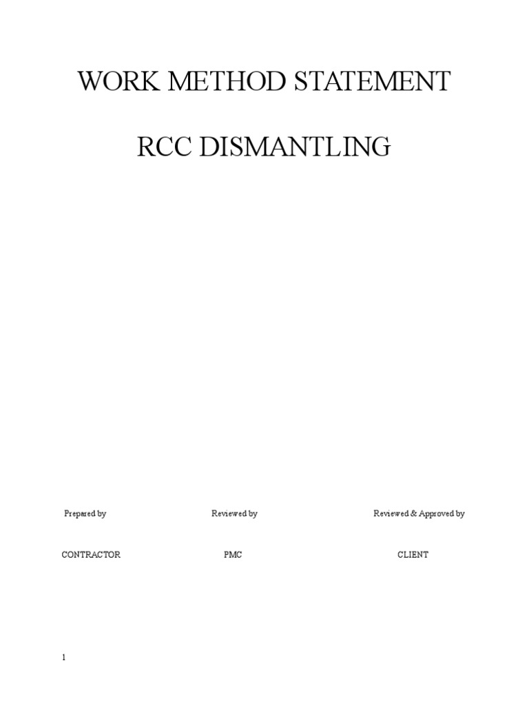 RCC Dismantling Work Method Statement | PDF | Concrete | Engineering