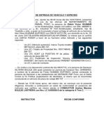 Acta de Entrega de Vehiculo y Especies