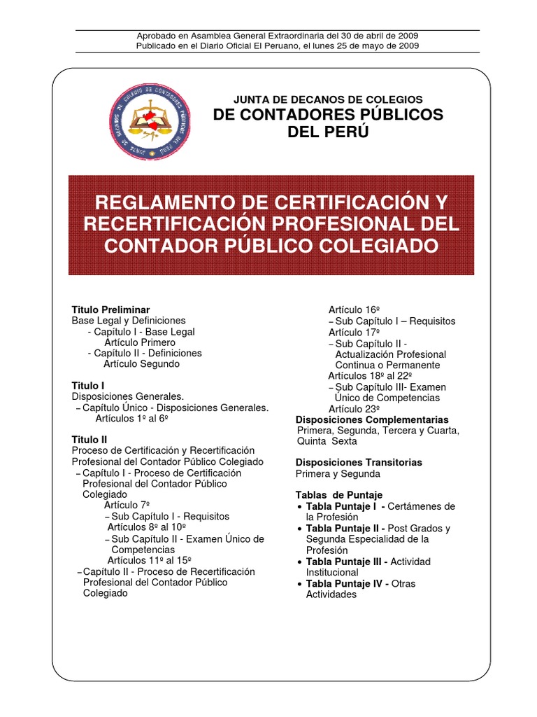 Reglamento de Certificación Contadores Públicos | PDF | Contador ...