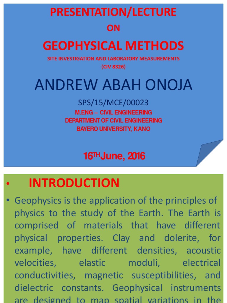 Geophysical Methods Presentation/Lecture PDF Reflection Seismology