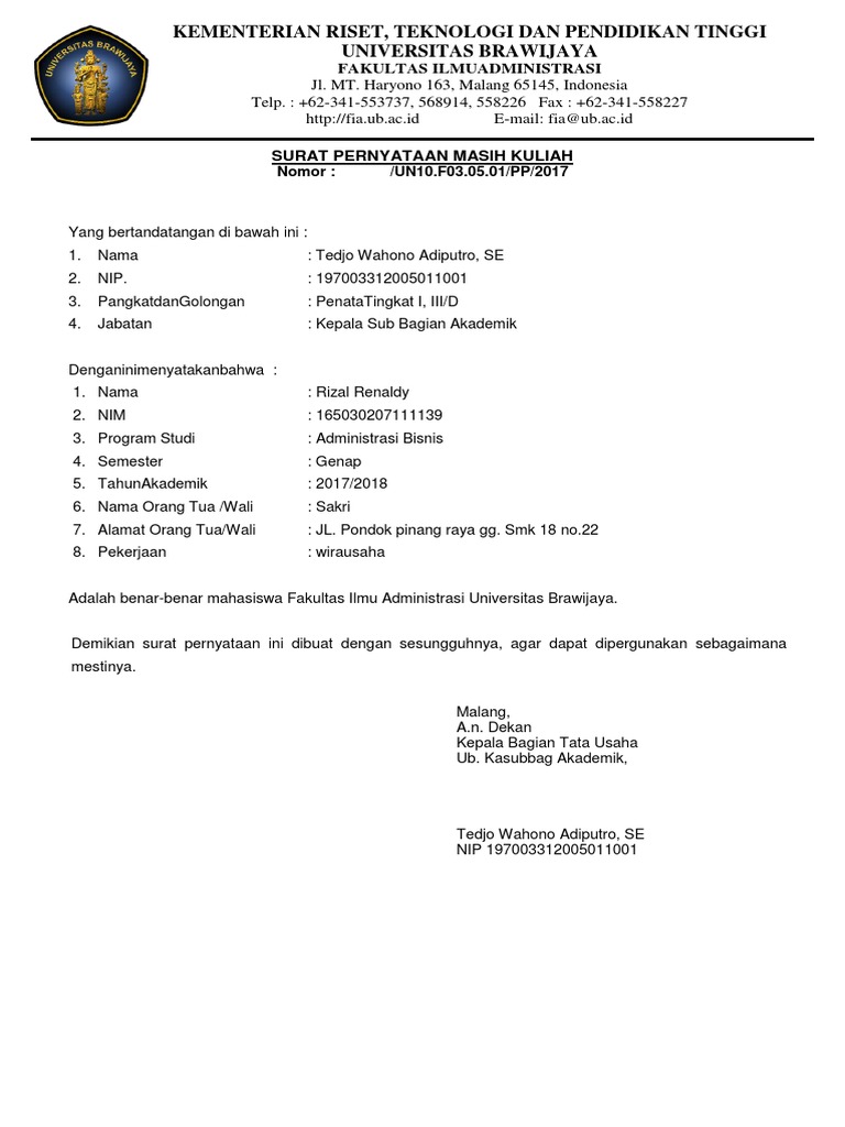 Surat Aktif Kuliah Docx N a m a.