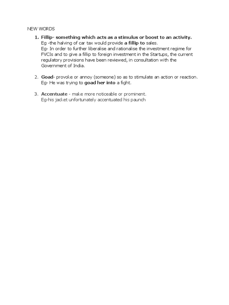 Fillip-Something Which Acts As A Stimulus or Boost To An Activity | PDF ...