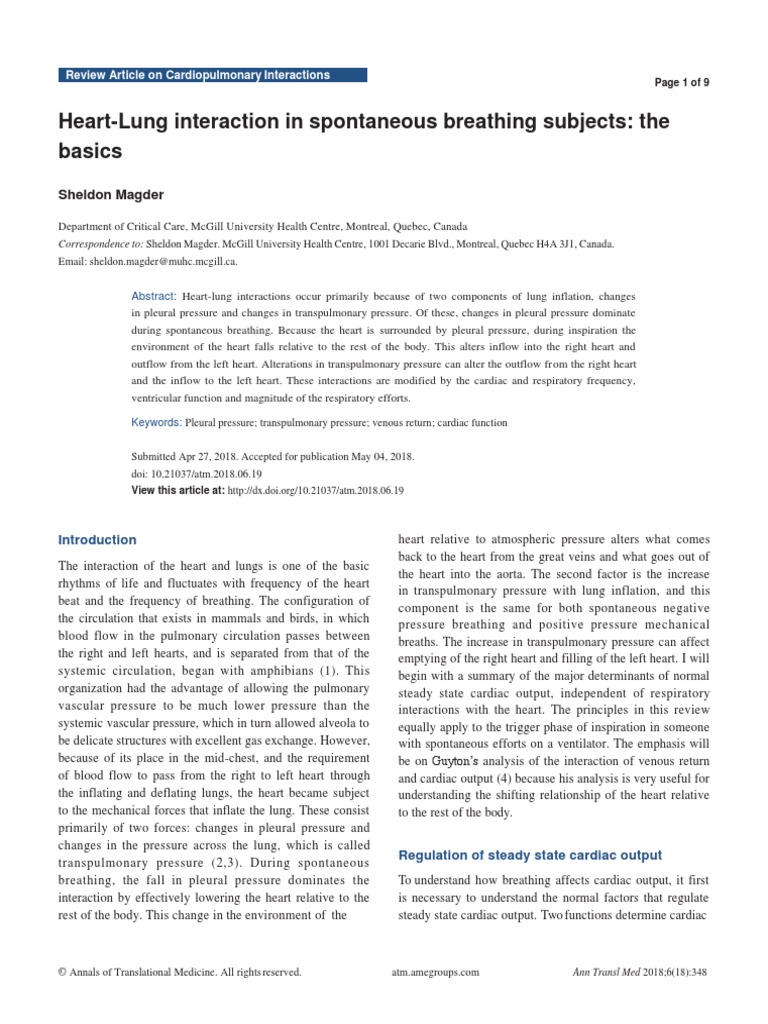 Heart-Lung Interaction in Spontaneous Breathing Subjects: The Basics ...