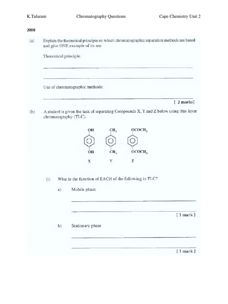 Chromatography Questions PDF PDF
