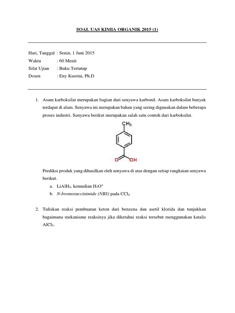 Soal Uas Kimia Organik 2015 1 Docx