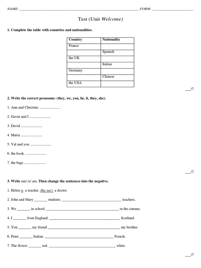 English Language Test for Beginners | PDF | Linguistic Typology ...
