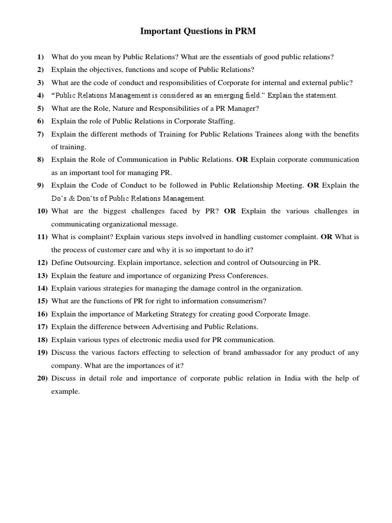 Key PR Management Questions Explained | PDF | Career & Growth | Business