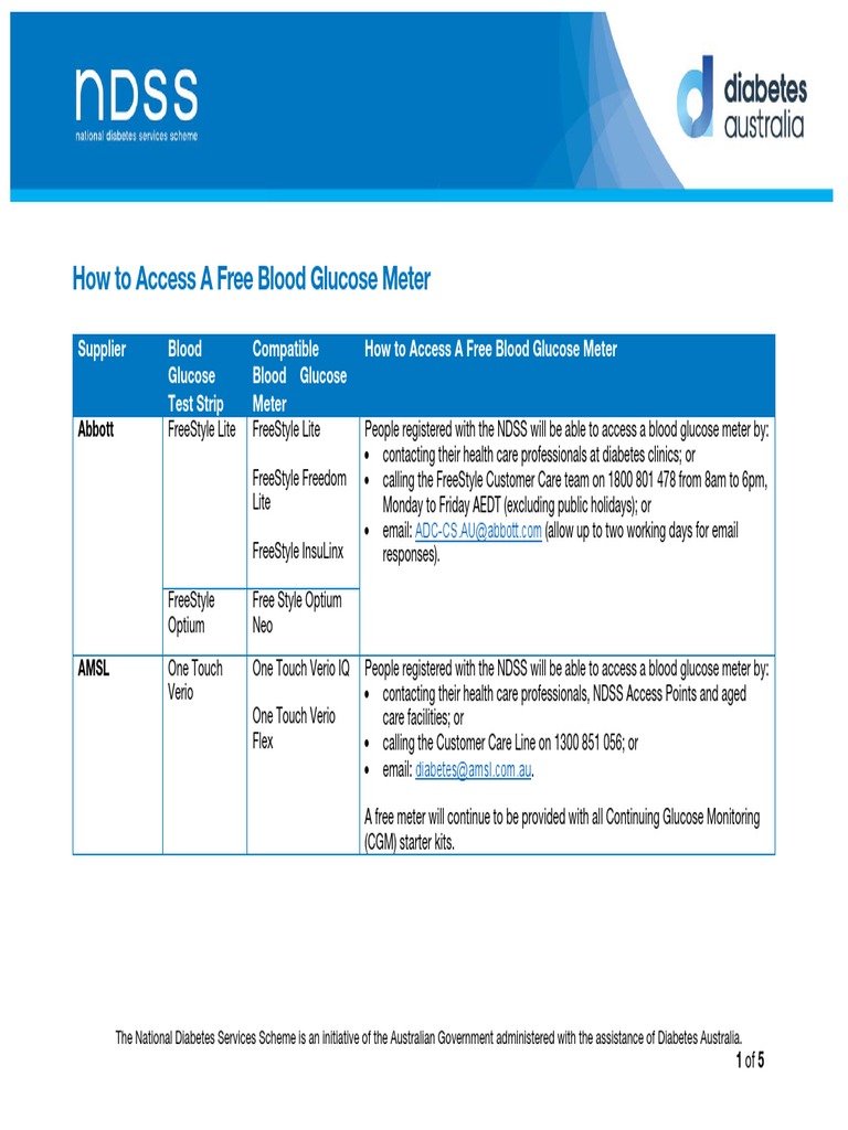How To Access A Free Blood Glucose Meter Diabetes Australia PDF