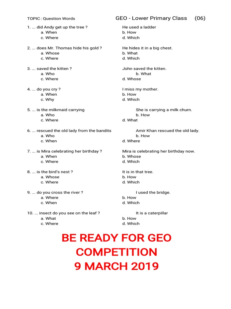 Question Words for Lower Primary Students | PDF