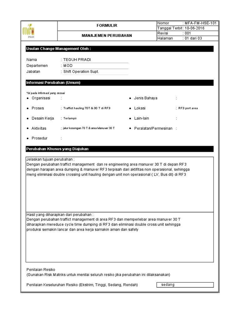 Formulir Manajemen Perubahan RF3 | PDF