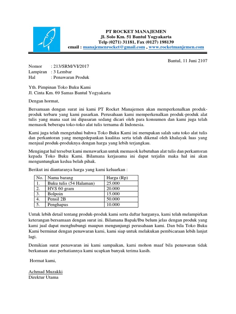 Contoh Surat Penawaran Produk Pdf