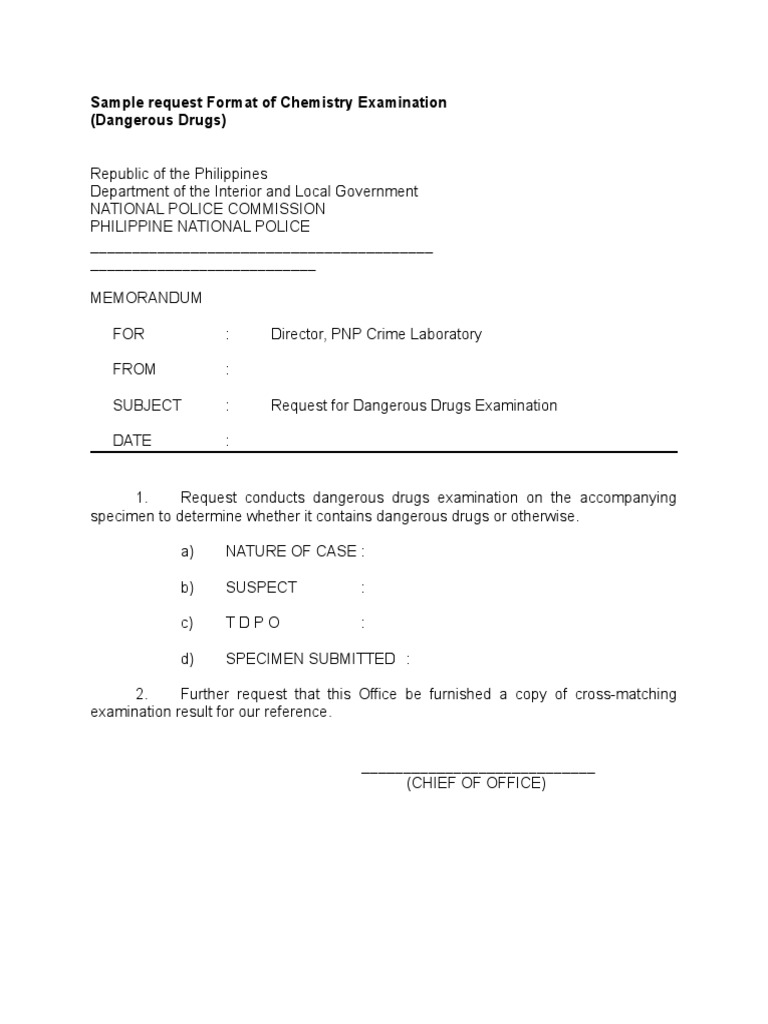 Request for Dangerous Drugs Examination | PDF | Criminal Law | Deviance ...
